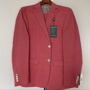 NWT Lauren by Ralph Lauren 100% linen suit in darker salmon color size 39Regular